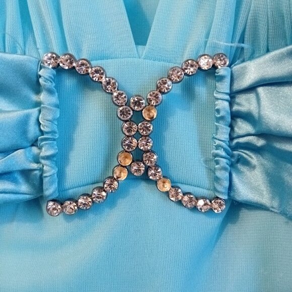 TABOO Formal Dress sz M Chiffon Midi Halter Aqua Blue sexy Wedding Prom Stretch! - Picture 11 of 11